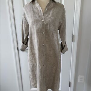 Karen Kane Tan Buttoned Midi Dress with Cuffed Sleeves